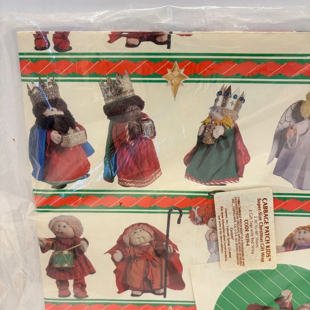 Vintage 1984 Cabbage Patch Kids Gift Wrap Lot Christmas & Playmates 4 Sheets NEW
